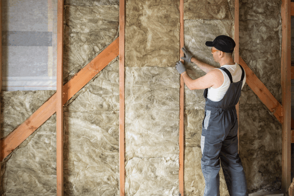 Dachdämmung in Dortmund Titelbild Ein Dachdecker dämmt einen Dachstuhl in Dortmund